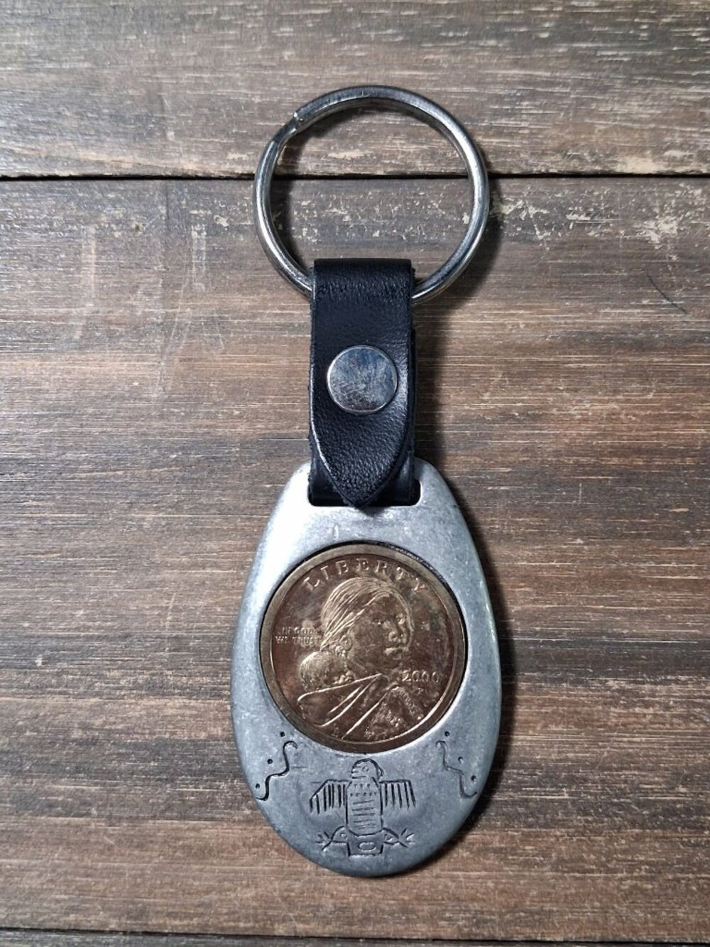 Native Sacagawea Coin Keychain in Petroglyph Pewter Casing 2000's